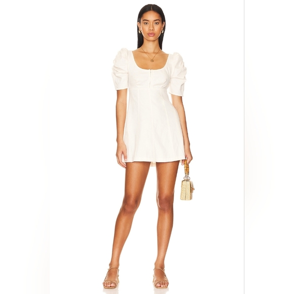 Free People Cheyenne Denim Mini Dress in Ivory Size Small - Picture 2 of 14